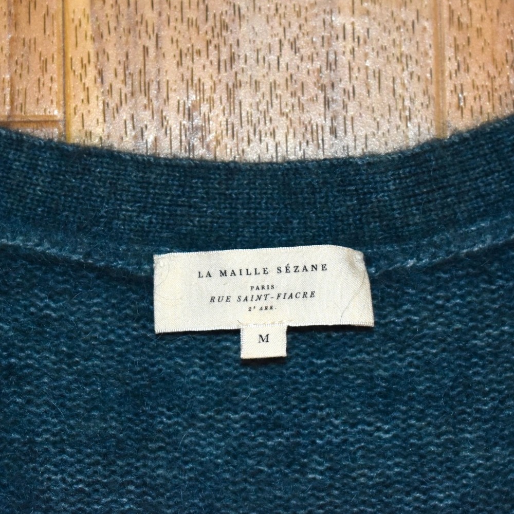 Sezane Mohair Long Cardigan Sweater Womens Medium Green Longline V-Neck Wool - Picture 4 of 4